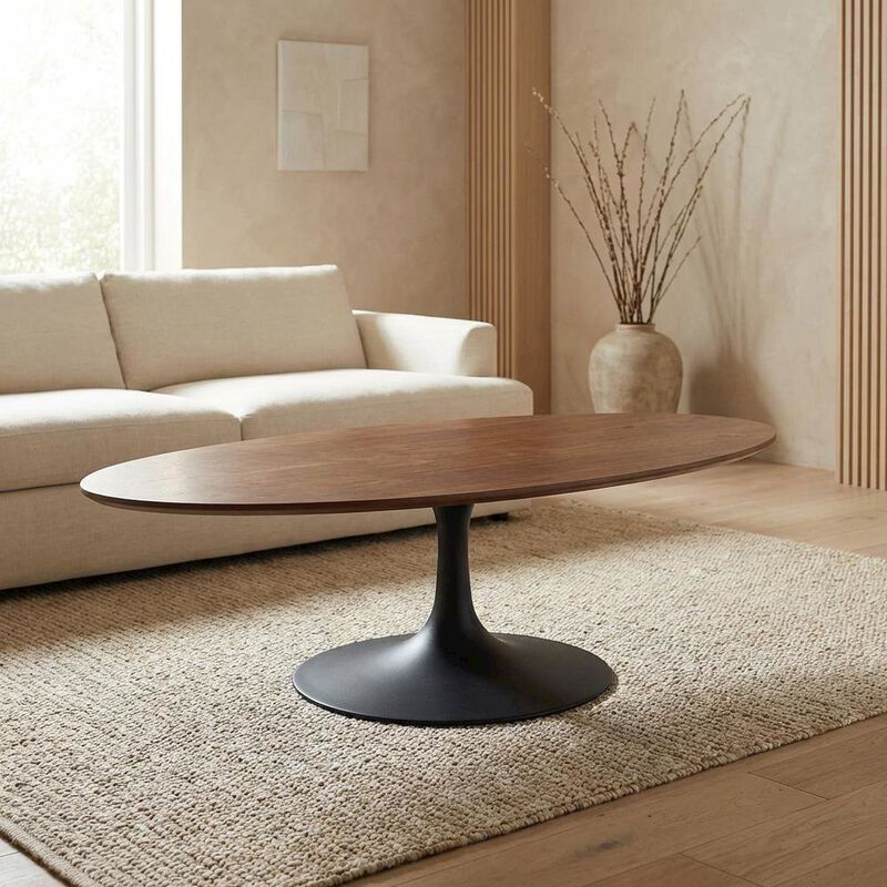 Oval wood coffee table with set of two, sleek design, modern style image number 4