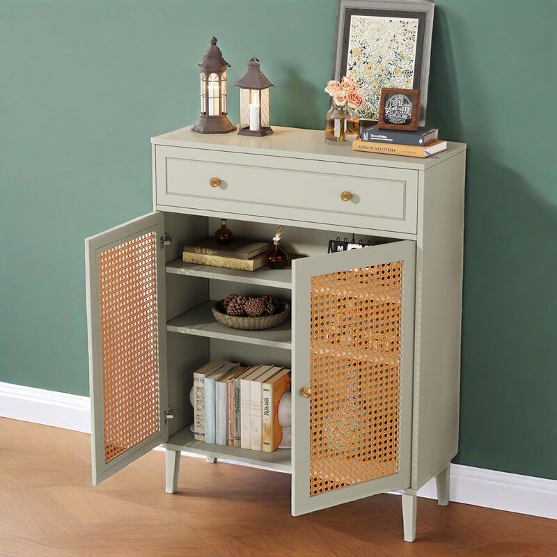 Grey Modren Shoe Cabinet With Shelves For Entryway image number 3