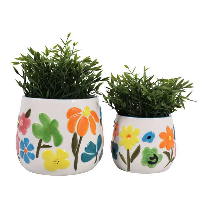 S/2 Floral Embossed Planters