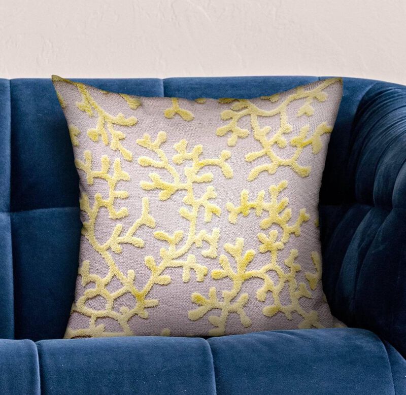 Plutus Brands Lemon Reef Yellow, Cream Floral Luxury Throw Pillow image number 1