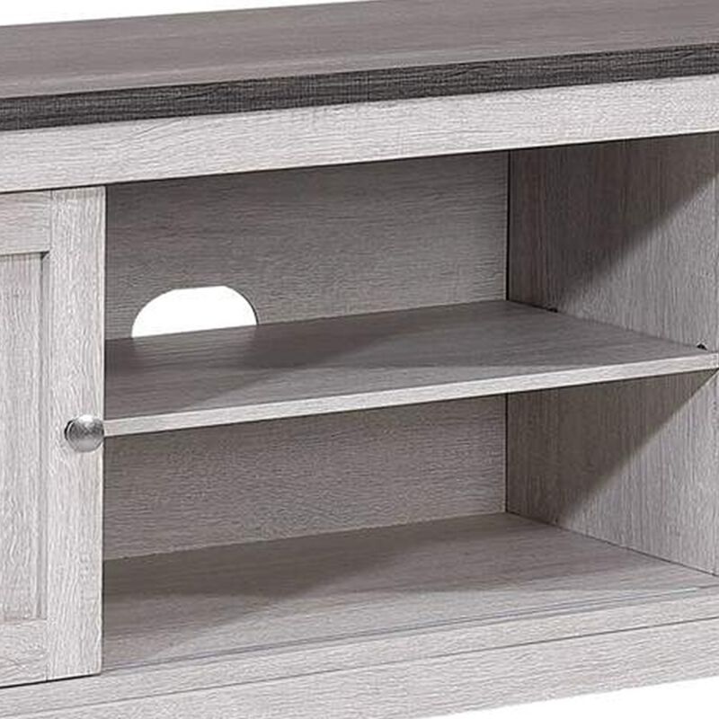 Leya TV Stand Media Cabinet, 2 Doors, 2 Shelves, Cable Cut Gray Wood
