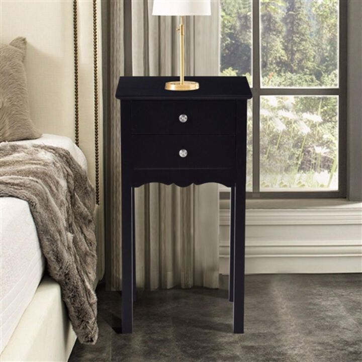 Elegant 2 Drawer End Table Nightstand Side Table in Black Wood Finish