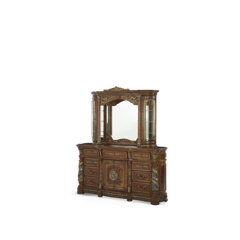 Michael Amini Villa Valencia Dresser with Mirror - Classic Chestnut