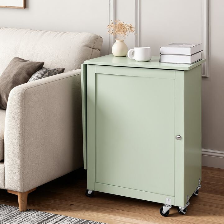 Folding Sewing Table with Storage Cabinet, Wheels, Shelves and Magnetic Doors