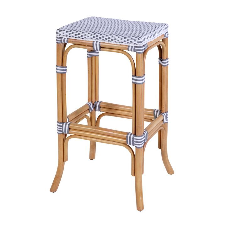 Butler Specialty Laguna 30.5 in. Seat Height Rectangular Rattan Backless Bar Stool White and Navy