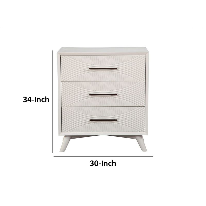 Three Drawers Mahogany Wood Small Chest with Splayed Legs, White