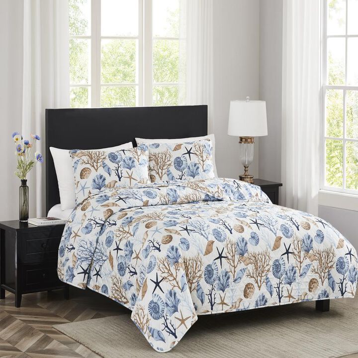 RT Designers Collection Melrose Reef 3-Pieces Elegant Stitched Quilt Set OB Queen Multicolor