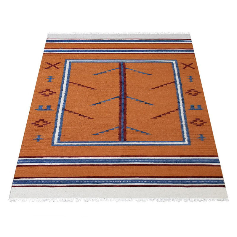 RUGSOTIC CARPETS HAND WOVEN FLAT WEAVE KILIM WOOL ECO-FRIENDLY AREA RUGS  - Rectangle Shape, Contemporary Modern Design, Low Pile Handmade Rugs for Living Room (D00140) image number 2
