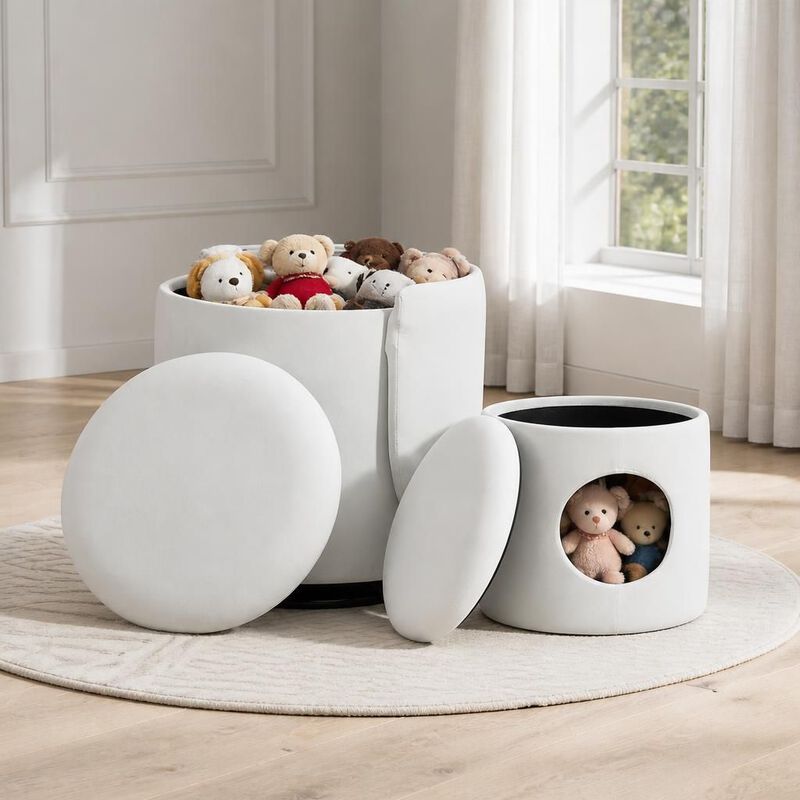 GOODSILO 360-Degree Swivel Upholstered Barrel Chair with Built-in Storage, Multi-Functional Stool for Bedroom Dining, Bonus Cat Bed image number 3