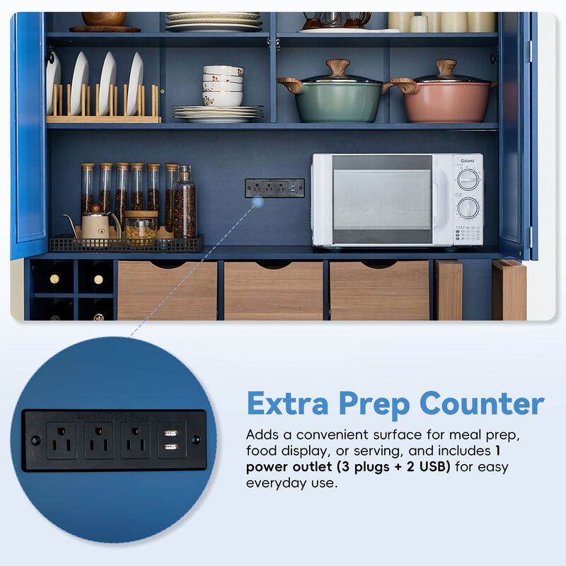 Merax Extra-Large Storage Cabinet with Built-in Power Station, Wine Racks, Foldable Doors image number 5