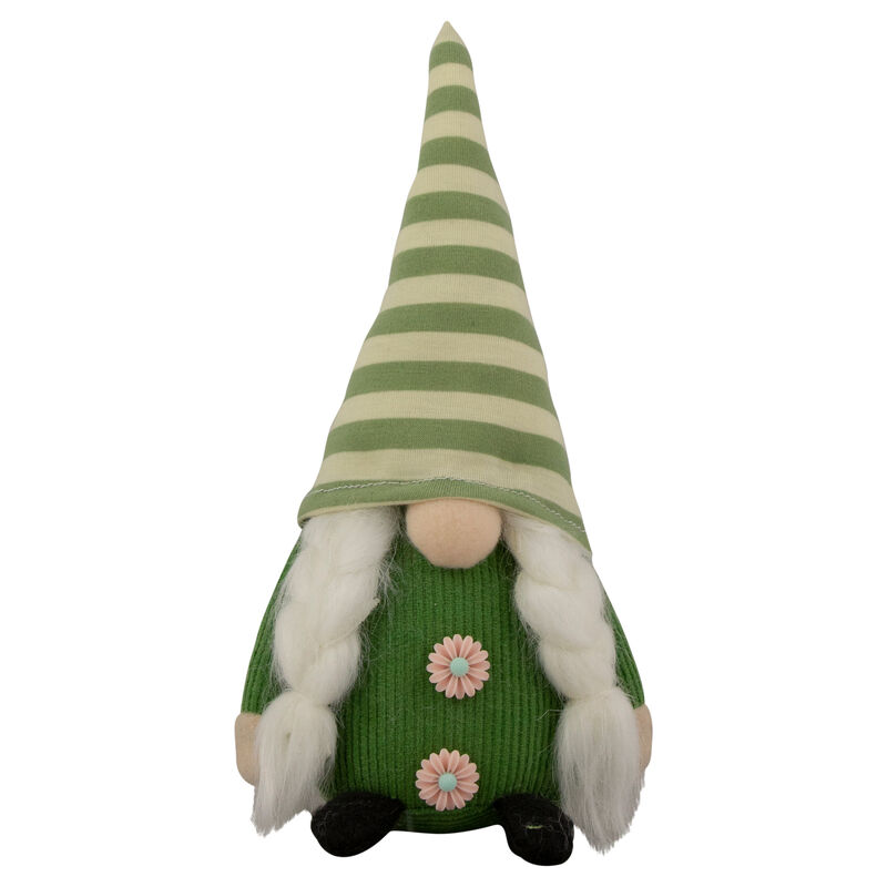 9.25" Green Striped Hat Girl Springtime Gnome
