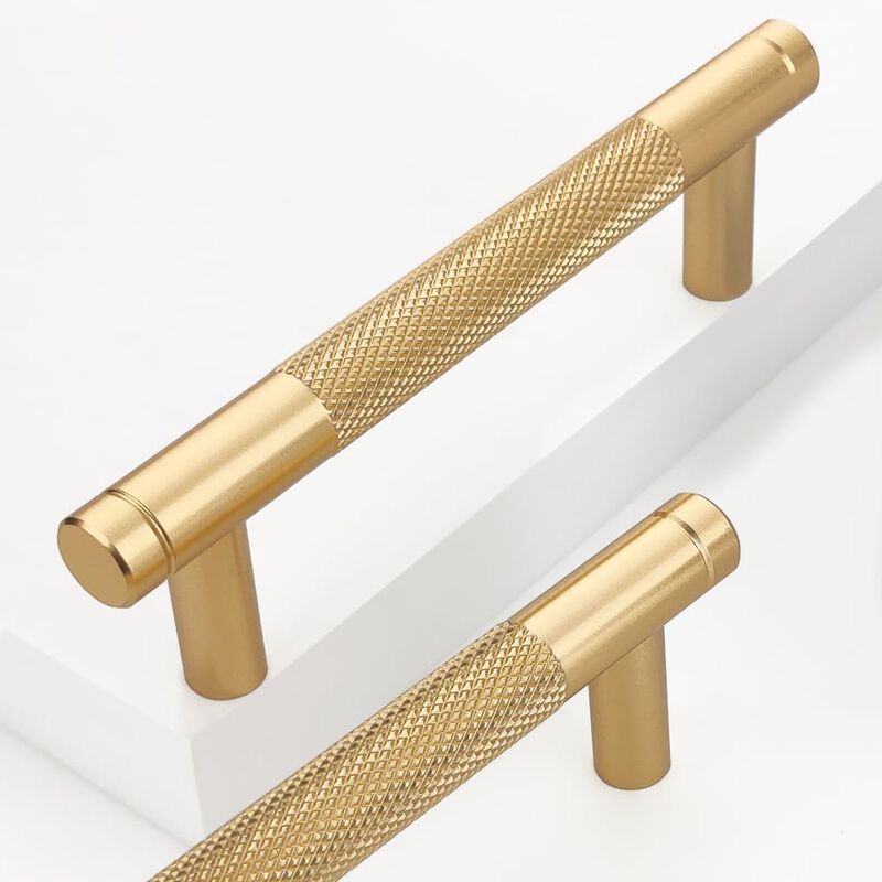 Guoharda 2 Pack 3 3/4 Inch 96 mm Gold Knurled Cabinet Handles Cabinet Pulls Aluminum Handles Pulls Oxidation Finish with Diamond