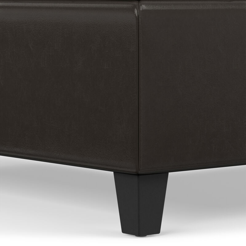 Harrison 36 inch Wide Transitional Square Coffee Table Storage Ottoman in Tanners Brown Vegan Faux Leather, Assembled image number 6