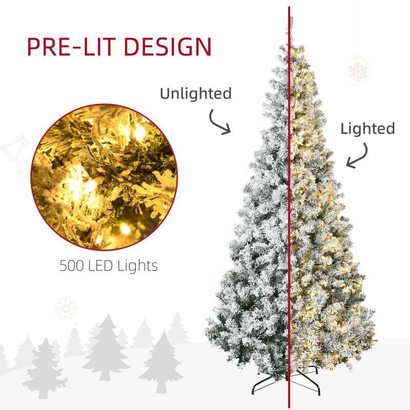 7.5ft Tall Prelit Artificial Christmas Tree Holiday Decor with 1188 Snow Flocked Branches