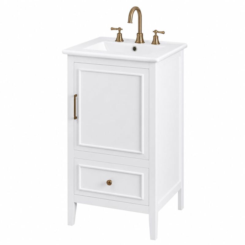 ELEMENT ACE Freestanding 20 Inch Bathroom Vanity with Ceramic Sink, Soft Closing Door, Drawer, and Built-In Storage Rack image number 0