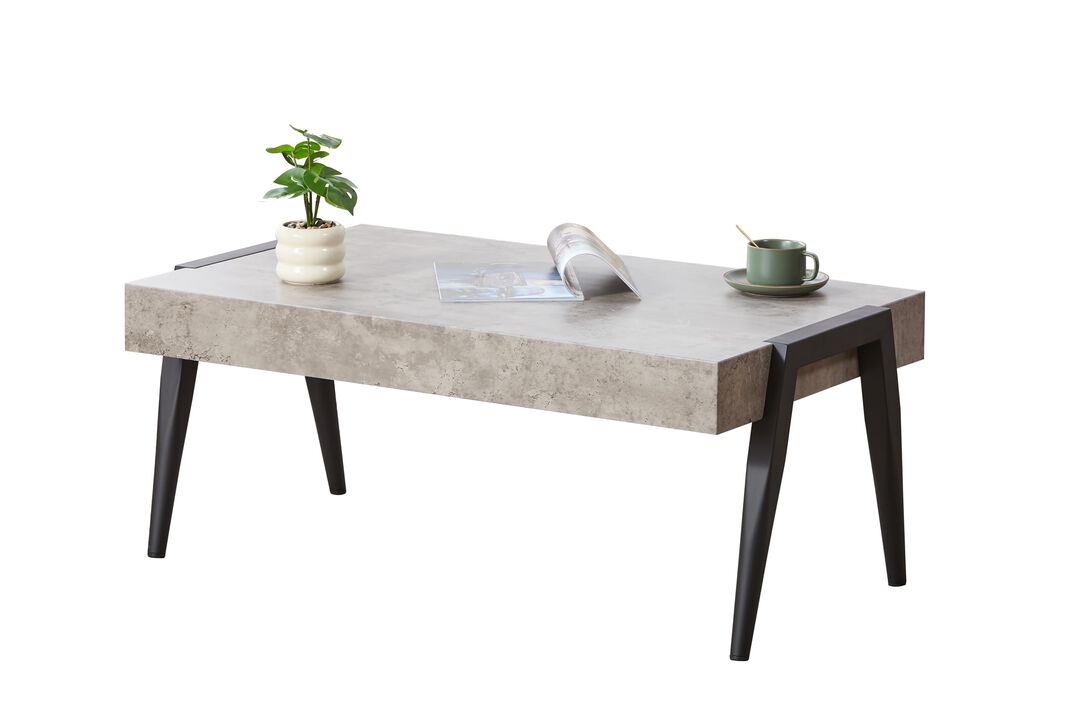 Kings Brand Furniture Camden Marble-Style Wood Coffee Table with Metal Legs, Center Table for Living Room, Black/Gray