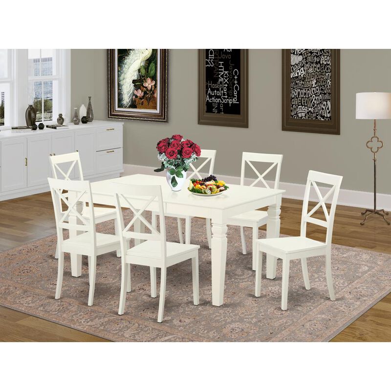 East West Furniture Dining Room Set Linen White, WEBO7-LWH-W