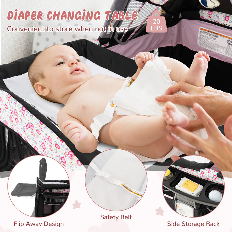 4 in 1 Portable Pack and Play Baby Nursery Center with Bassinet