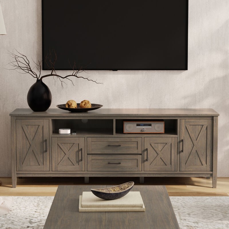 Ela SOLID WOOD 72 inch Wide Transitional TV Media Stand in Smoky Brown For TVs up to 80 inches