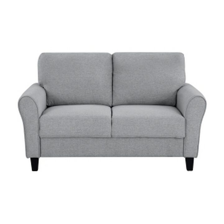 Engi 58 Inch Accent Loveseat, Smooth Gray Polyester, Attached Back Cushion - Benzara