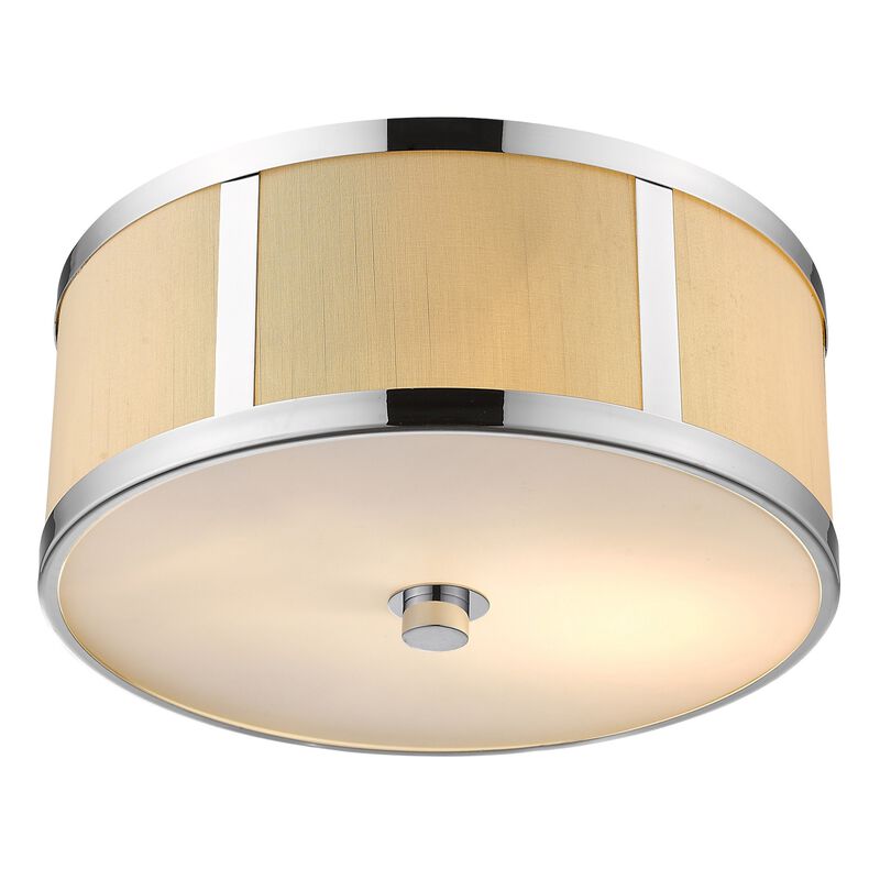 Hivvago Butler 2-Light Polished Chrome Pendant With Coarse Cream Linen Shade And Opal Acrylic Diffuser