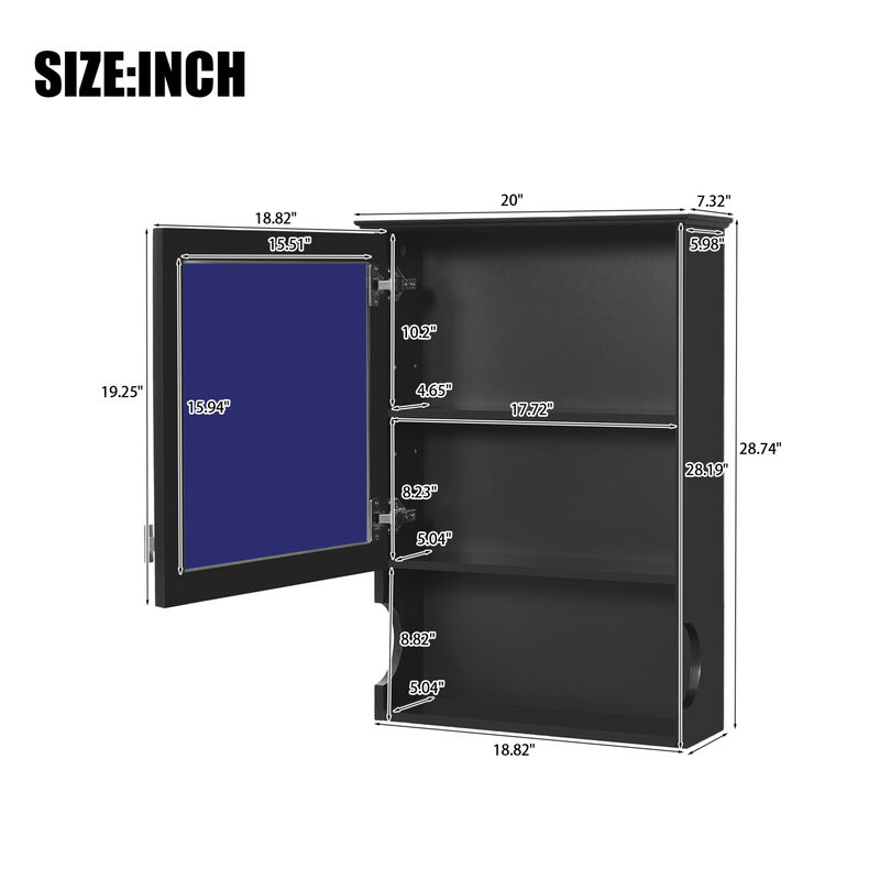 ELEMENT ACE Wall Mounted Bathroom Storage Cabinet with Mirror and Adjustable Shelf image number 2