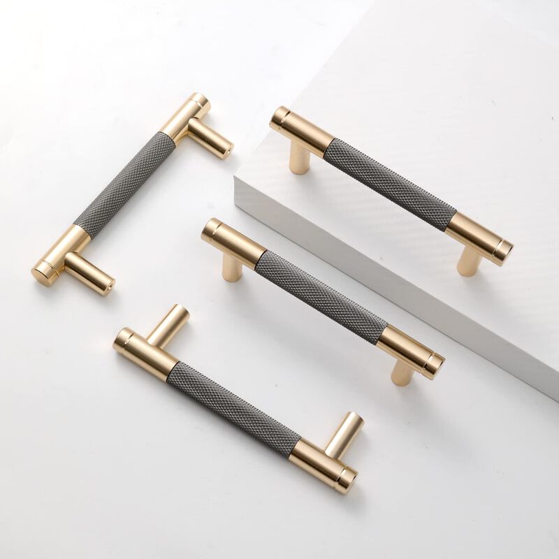 Ntresbonne 12 Pack 3 3/4 Inch 96 mm Barrel Cabinet Pulls Gold and Grey Cupboard Aluminum Handles Drawer Pull Cabinet Handles