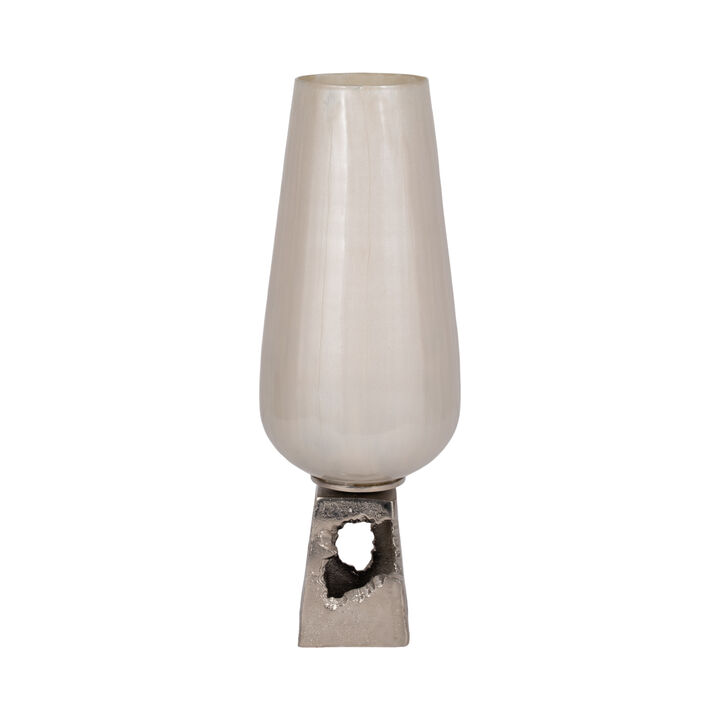 Glass 19"H Vase W/ Metal Base