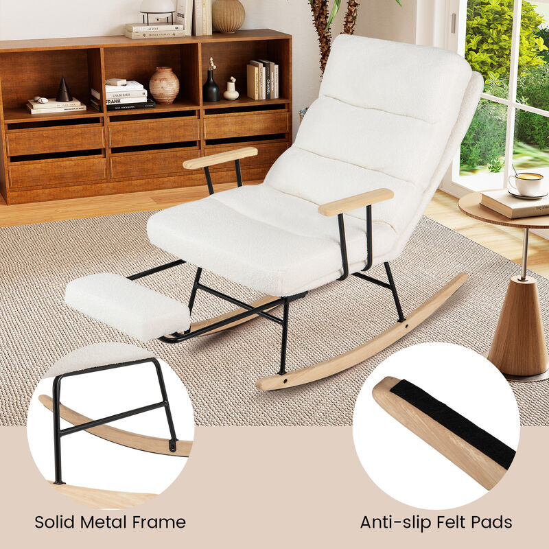 Upholstered Teddy Velvet Rocking Chair for Nursery and Living Room-White image number 5