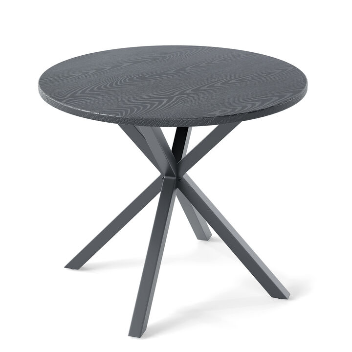 Round Patio Bistro Table with Wood-Style Top and Sturdy X-Shaped Legs-Grey