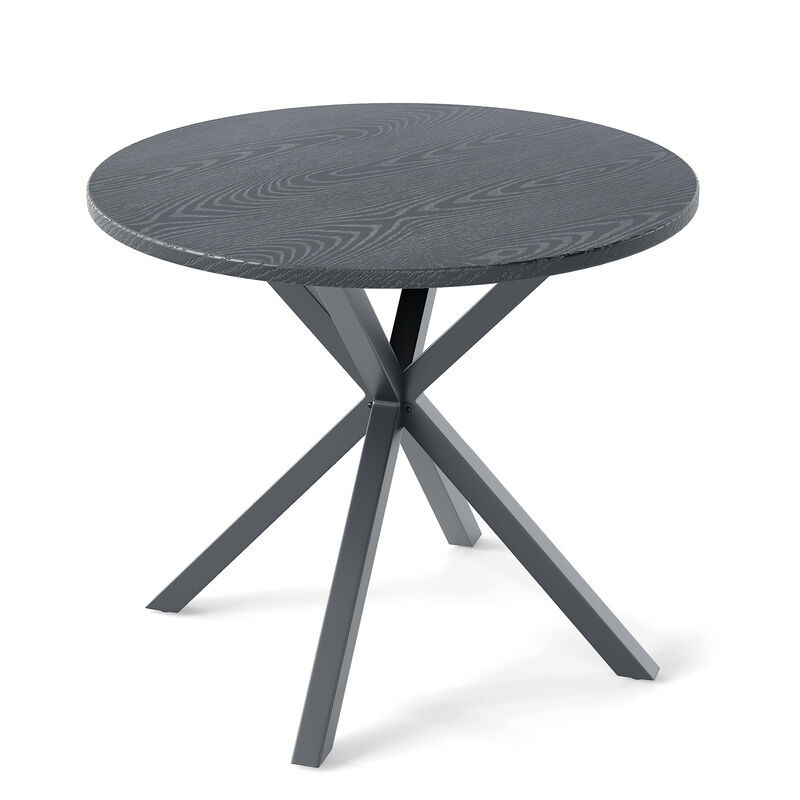 Round Patio Bistro Table with Wood-Style Top and Sturdy X-Shaped Legs-Grey image number 0
