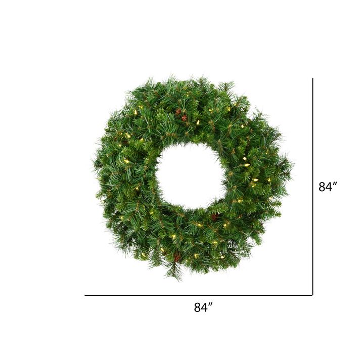 Vickerman 84" Cheyenne Pine Artificial Christmas Wreath with 1300 PVC Tips, 800 Warm White Italian LED Lights, Realistic Pinecones, Metal Ring Construction, Assembly Required, Hardware Included