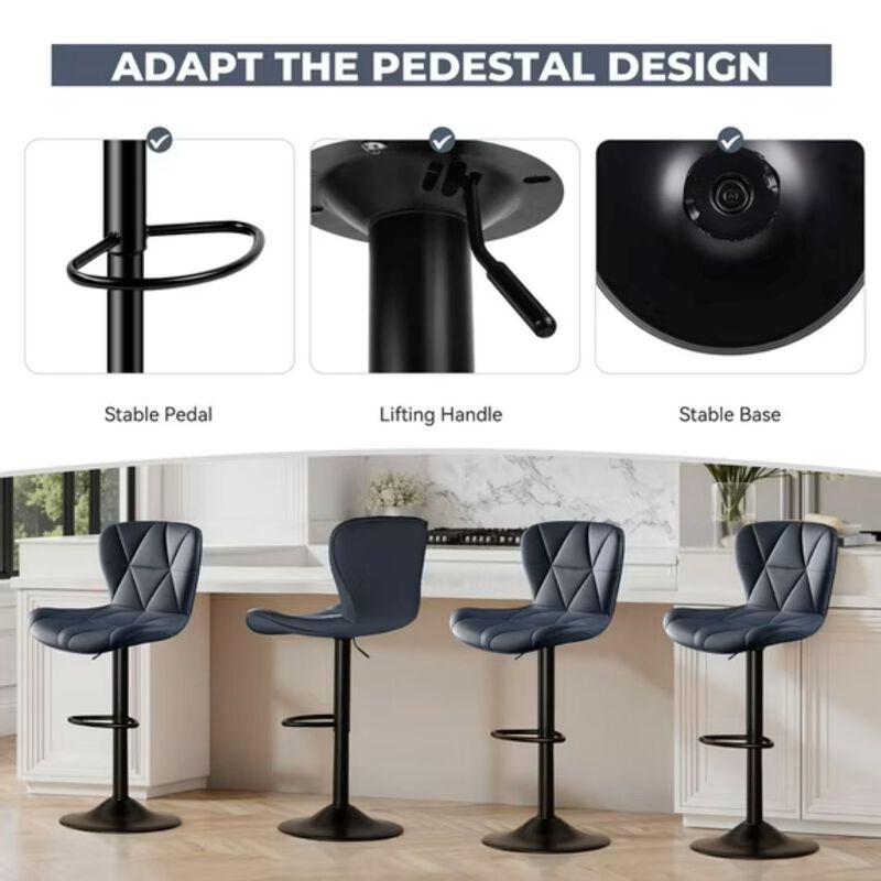 Faux Leather Swivel Bar Stools Set of 2, Adjustable Counter Height Kitchen Chairs, Iron Frame High Backrest 360&deg; Barstools for Kitchen Counter, Outdoor image number 2