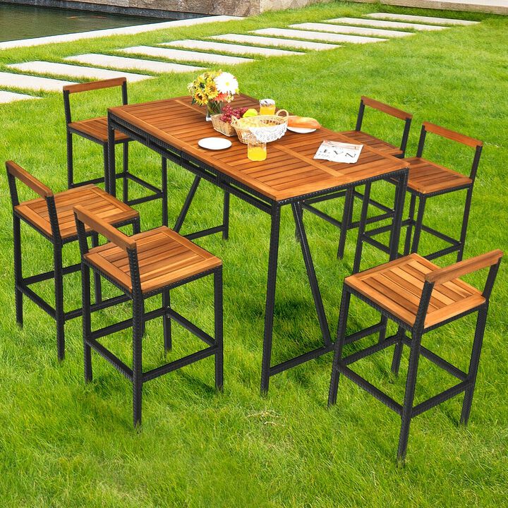 Mondawe 7-Piece Outdoor Acacia Wood Dining Set,6 Ergonomic Chairs & 1 Table With Umbrella Hole