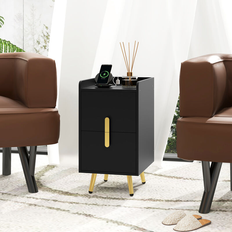 2-Drawer Nightstand Table with Convenient USB Charging Stations
