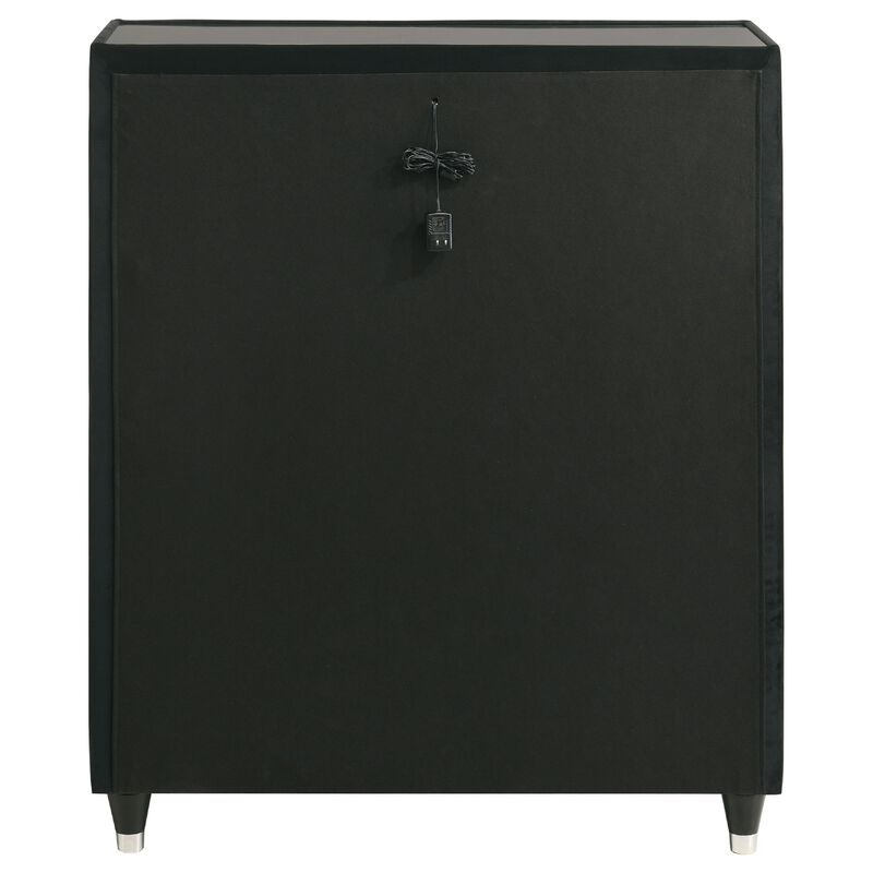 Maren Tall Dresser Chest, 5 Drawers and LED Light, Black Tufted Velvet image number 4