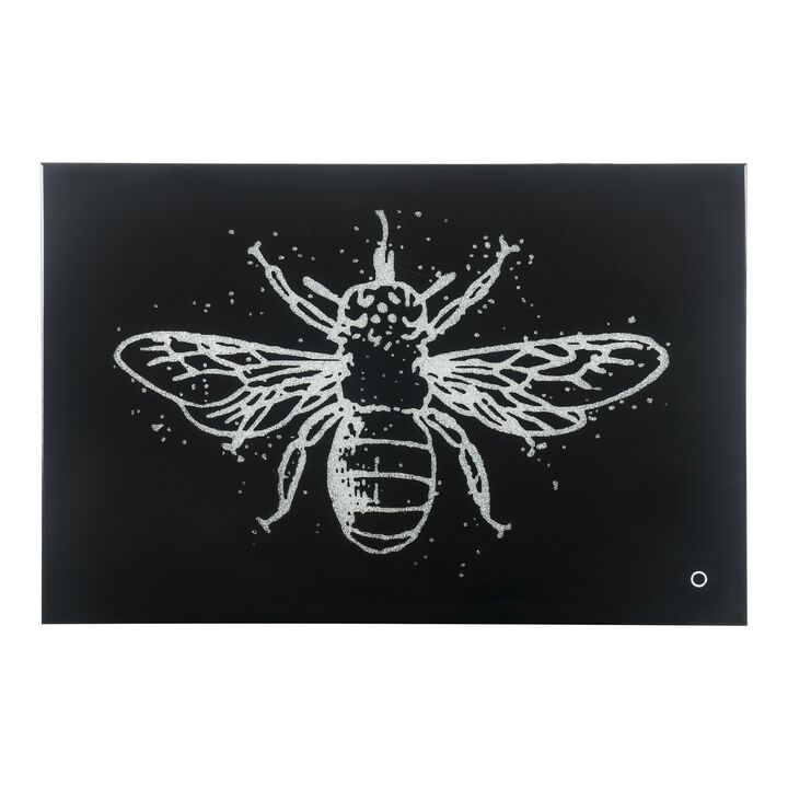 Rectangular Butterfly Wall Art with LED, Black and Silver-Benzara