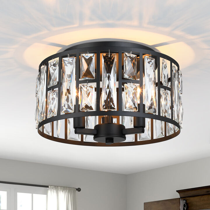 11.89 in Modern Glam 3-Light Dimmable Crystal Flush Mount Ceiling Light