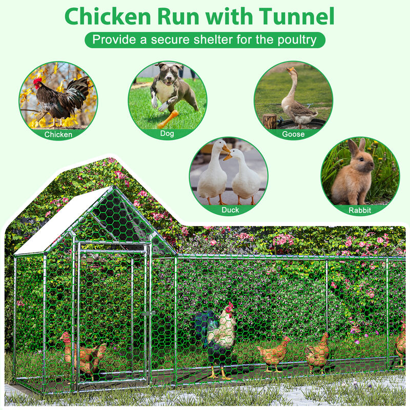 16x3FT Metal Chicken Coop Run Backyard Hen House Poultry Habitat Cage w/Cover image number 7