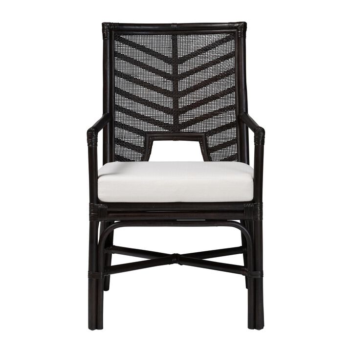bali & pari Oscar Natural Rattan Dining Chair - Handwoven Wicker Accent Chair with Chevron Back and Armrests for Kitchen or Dining Room