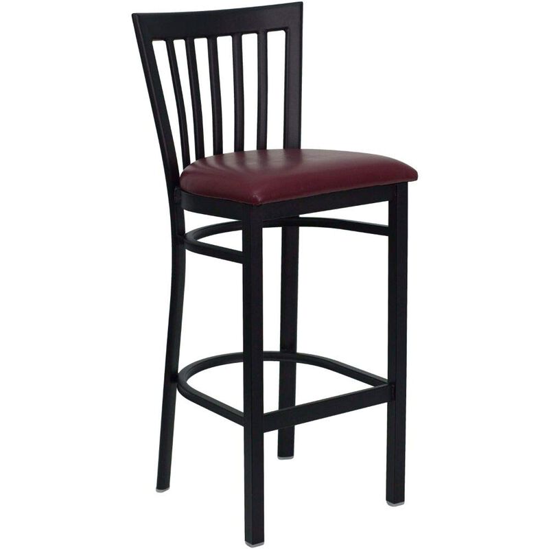Flash Furniture HERCULES Series Black School House Back Metal Restaurant Barstool - Burgundy Vinyl Seat