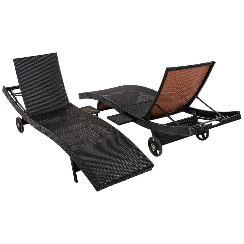 Whisen Patio Lounge Chairs with Rolling Wheels, Pull-out Side Table, Adjustable Backrest image number 8