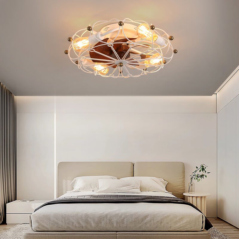 Modern Industrial 20-Inch White Caged Ceiling Fan &ndash; Reversible 6-Speed, with Light Kit & Remote image number 7