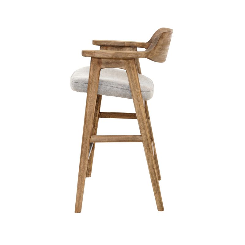 Zsy Barstool Chair w Curved Back, Natural Brown Birch Wood, Anew Gray