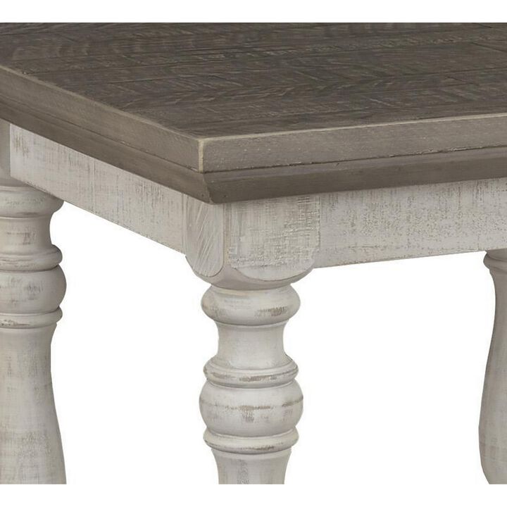 Plank Style End Table with Turned Legs and Open Shelf, White and Gray-Benzara