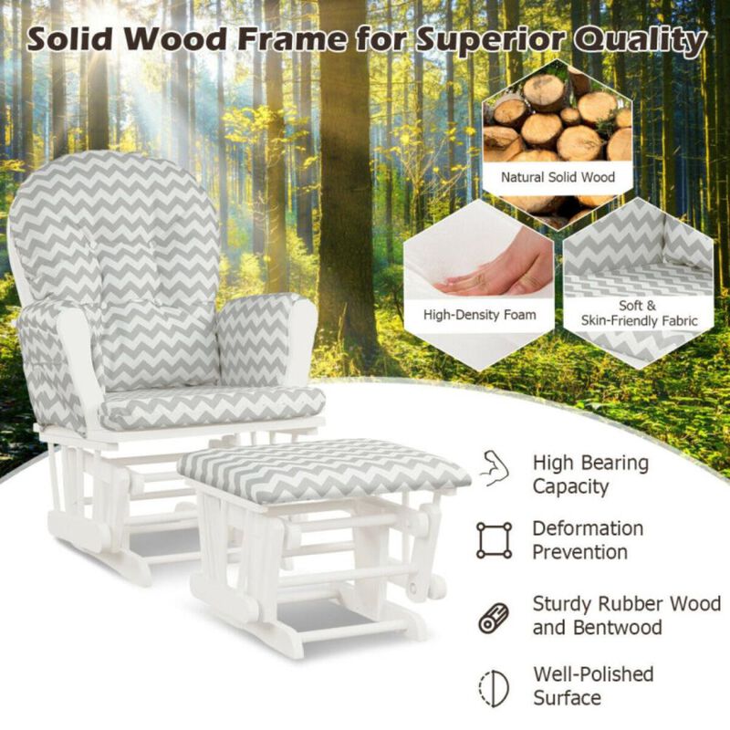 Hivvago Wood Glider and Ottoman Set with Padded Armrests and Detachable Cushion