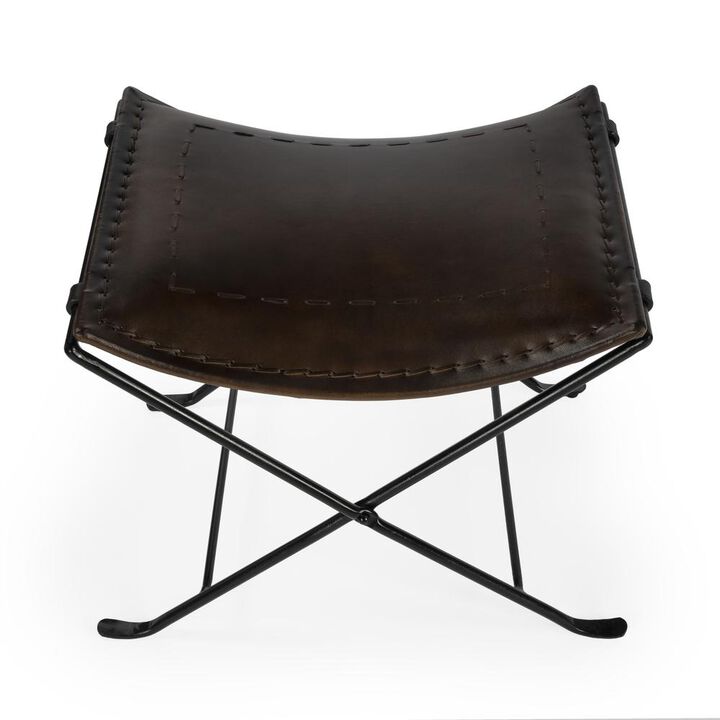 Butler Specialty Melton Leather 21.5"W Accent Stool, Dark Brown