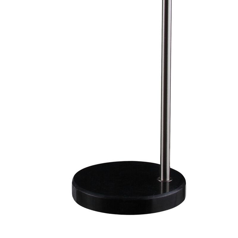 Floor Lamp with Pendant Drum Shade and Arched Arm, Black-Benzara