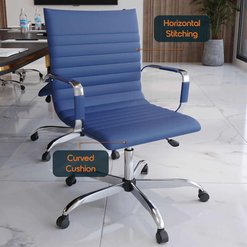 LeisureMod Harris Ergonomic Office Chair, Leather Upholstery with Adjustable Height, Lumbar Support, Swivel and Chrome Base for Home or Office