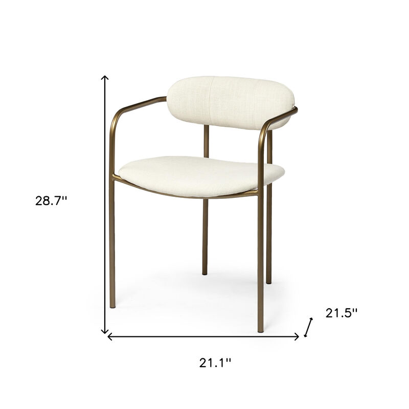HomeRoots Set of Two Cream and Gold Fabric Open Back Dining Arm Chairs image number 5